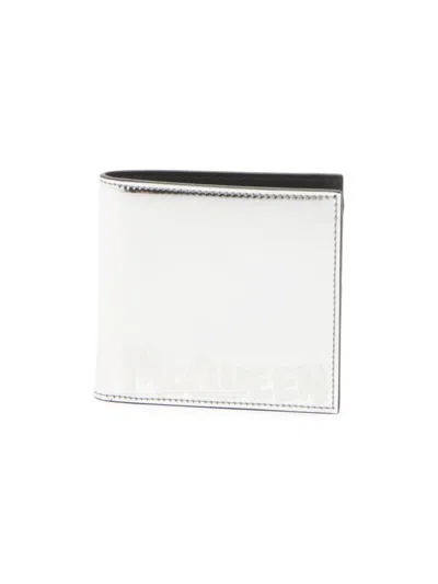 Alexander Mcqueen Men's Leather Billfold Wallet In Silver