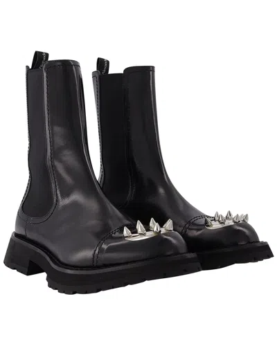 Alexander Mcqueen Men's Leather Bootie In Black