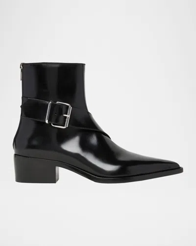 ALEXANDER MCQUEEN MEN'S LEATHER BUCKLE-STRAP ZIP ANKLE BOOTS