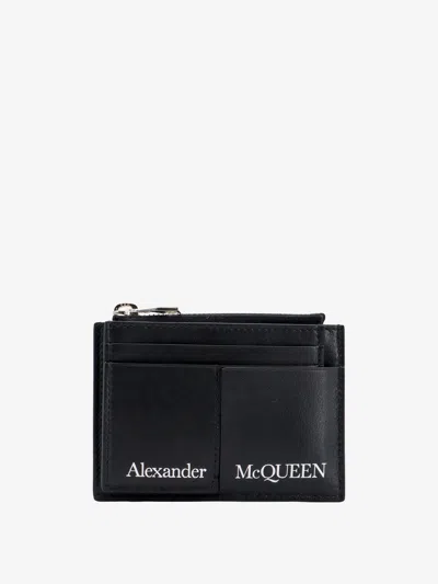 Alexander Mcqueen Men Leather Card Holder With Logo Print In Black