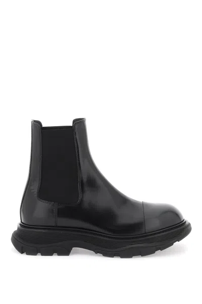 Alexander Mcqueen Men's Leather Chelsea Ankle Boots With Reinforced Toe In Black