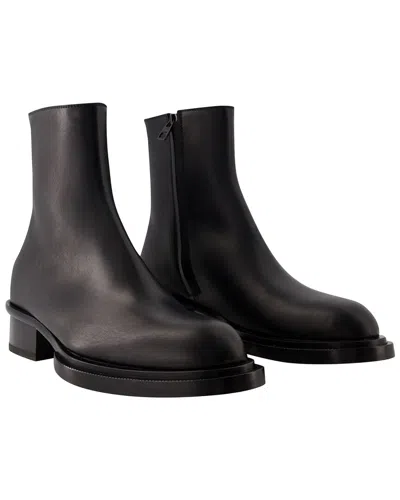Alexander Mcqueen Men's Leather Cuban Stack Ankle Boot (authentic Pre-loved) In Black