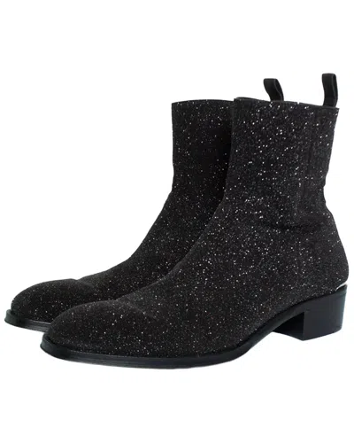 Pre-owned Alexander Mcqueen Men's Leather Glitter Bootie (authentic Pre-loved) In Black