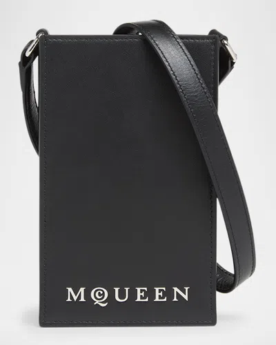 Alexander Mcqueen Men's Leather Logo Phone Holder With Strap