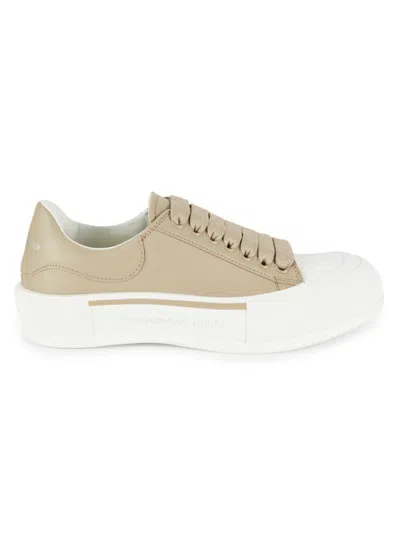 Alexander Mcqueen Men's Leather Low Top Sneakers In Beige