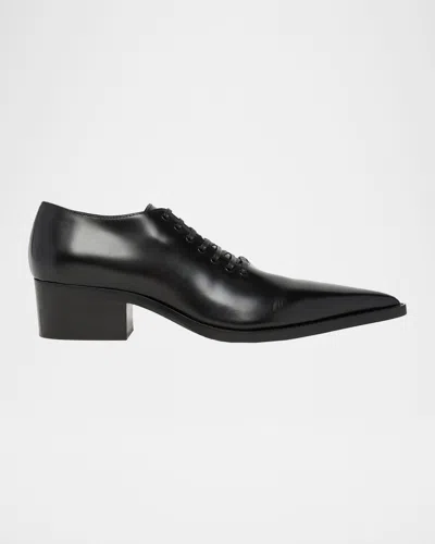 Alexander Mcqueen Men's Leather Pointed-toe Derby Shoes In Black
