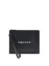 Alexander Mcqueen Logo Print Leather Zip Pouch In Black