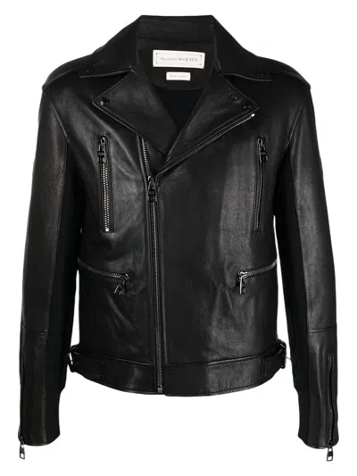 ALEXANDER MCQUEEN MEN'S LEATHER TRIM BIKER JACKET