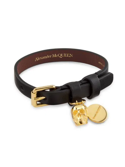 Alexander Mcqueen Men's Leather Wrap Bracelet In Black