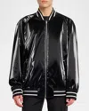 Alexander Mcqueen Solid Color Bomber Jacket With Shine Finish And Striped Edge In Black