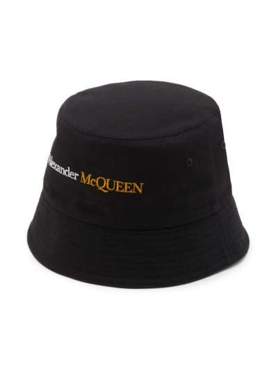Alexander Mcqueen Logo-embroidered Bucket Hat In Black Gold