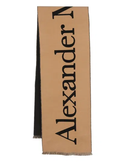 Alexander Mcqueen Men Logo Cotton Scarf In Beige