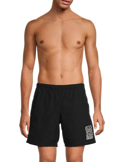 Alexander Mcqueen Mcqueen Men's Logo Embroidered Swim Shorts In Black