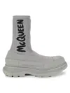 Alexander Mcqueen Sock-fit Logo-print Sneakers In Black Silver