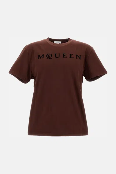 Alexander Mcqueen Madder Flocked-logo T-shirt In Brown