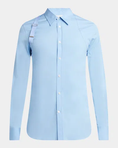 Alexander Mcqueen Men's Logo-tape Harness Dress Shirt In Blue