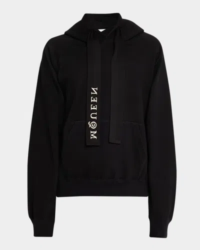 Alexander Mcqueen Men's Maxi Drawcord Logo Hoodie In Black