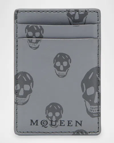 Alexander Mcqueen Men's Mcqueen Magnetic Card Holder In Gray