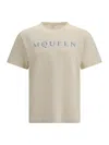 Alexander Mcqueen Men Cotton T-shirt With A Flocked Logo Printed In White
