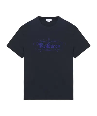 Alexander Mcqueen Men's Mcqueen Script Print T-shirt In Blue
