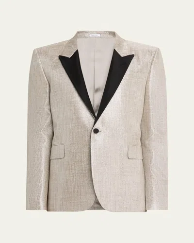 Alexander Mcqueen Men's Metallic Effect Peak Lapel Dinner Jacket In Neutral