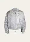 Alexander Mcqueen Graffiti Logo Metallic Bomber Jacket In Lead/ivory