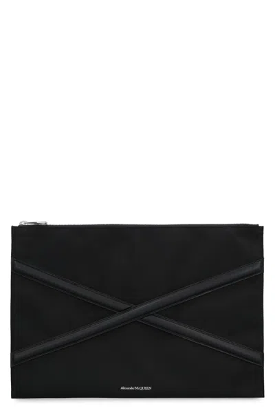 Alexander Mcqueen Men's Nylon And Leather Pouch Handbag With Harness Details In Black