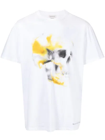 Alexander Mcqueen White Obscured Skull-print Cotton T-shirt In Weiss