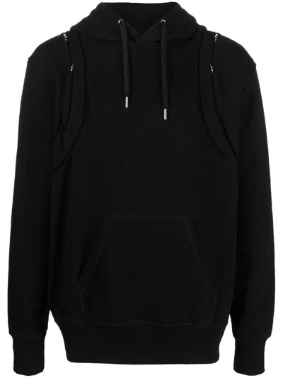 Alexander Mcqueen Men's Organic Crochet Harness Hoodie In Deep Black