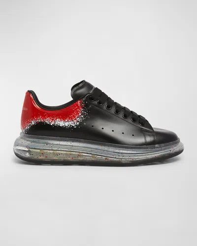 Alexander Mcqueen Men's Oversized Larry Leather Low-top Sneakers In Black/red