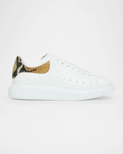 ALEXANDER MCQUEEN MEN'S OVERSIZED LEATHER AND SNAKE-EFFECT LOW-TOP SNEAKERS