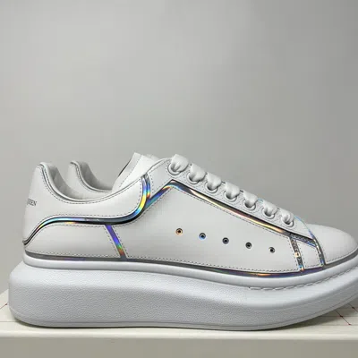 Pre-owned Alexander Mcqueen Men's Oversized Leather Sneakers Size 44 Eu/11 Us White Silver