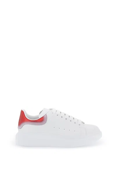 Alexander Mcqueen Men's Oversized Leather Sneakers With Silver Accents In White