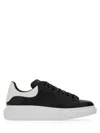 Alexander Mcqueen Black Leather Sneakers With Branded Heel Counter In Black
