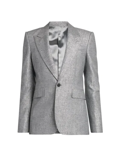 Alexander Mcqueen Men's Peak-lapel One-button Suit Jacket In Silver