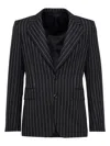 Alexander Mcqueen Tailored Jacket With Pinstripes And Structured Shoulders In Black