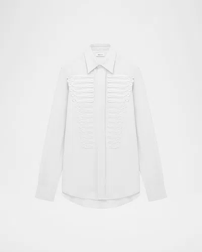 Alexander Mcqueen Men's Poplin Embroidered-front Formal Shirt In White
