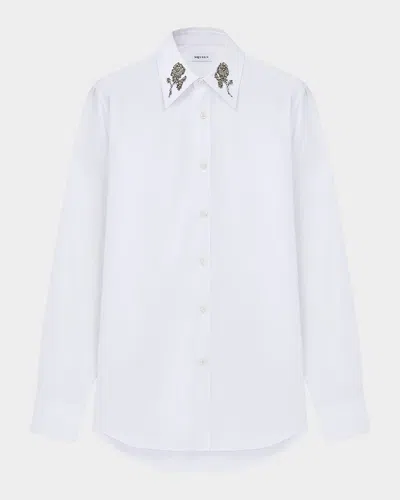 ALEXANDER MCQUEEN MEN'S POPLIN ROSE EMBELLISHED DRESS SHIRT