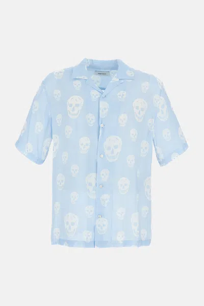 Alexander Mcqueen Men Printed Hawaiian Shirt In Blue
