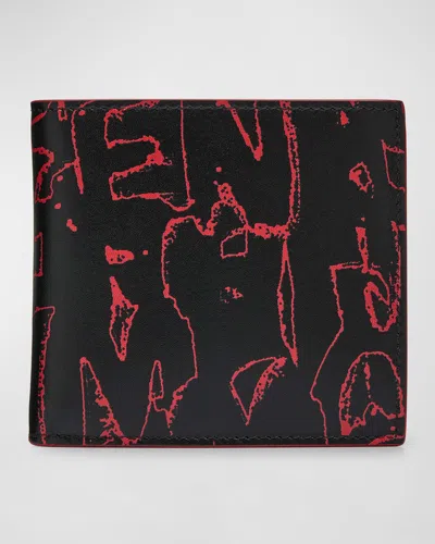 Alexander Mcqueen Men's Printed Leather Billfold Wallet In Blackscarlet