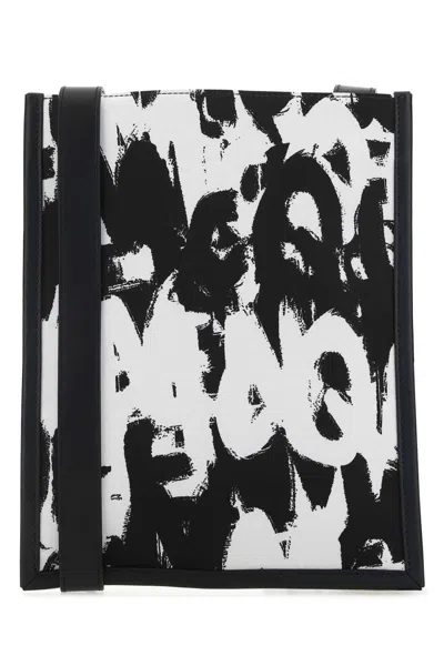 Alexander Mcqueen Men Printed Nylon Crossbody Bag In Blackwhite