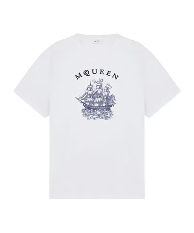Alexander Mcqueen Men's Sailor Tattoo T-shirt In White/navy
