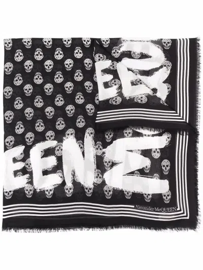 Alexander Mcqueen Men Scarf With Logo In Black