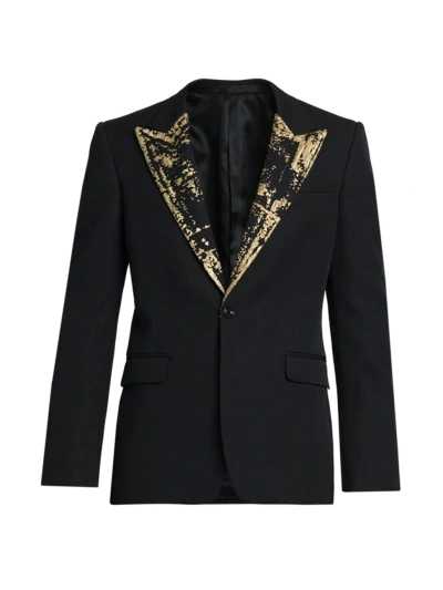 Alexander Mcqueen Men's Sequin-embellished Wool One-button Suit Jacket In Black