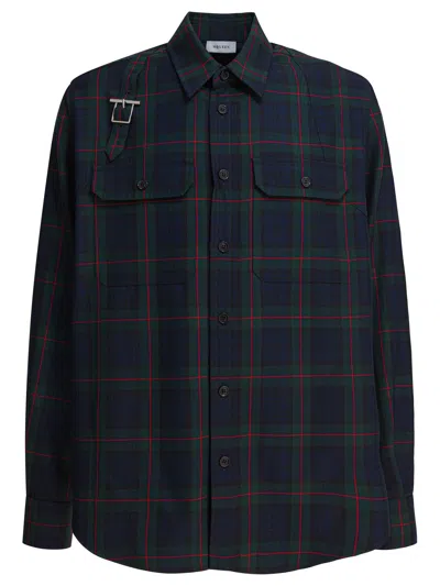 Alexander Mcqueen Classic Tartan Shirt With Metal Buckle Detail And Relaxed Fit In Blue