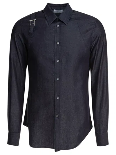 Alexander Mcqueen Shoulder Detail Long Sleeves Shirt In Blue