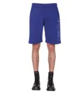 Alexander Mcqueen Men's Shorts With Embroidered Logo In Blue