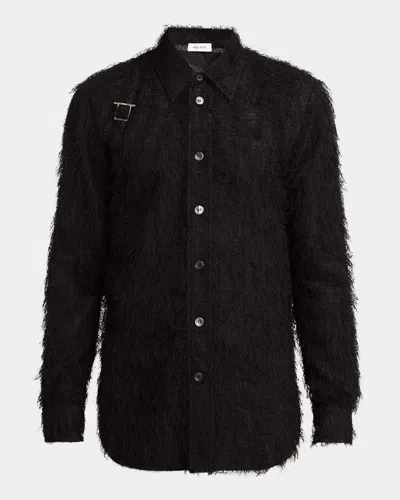 ALEXANDER MCQUEEN MEN'S SHREDDED LONG-SLEEVE SHIRT