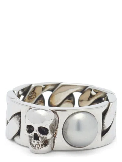 Alexander Mcqueen Men's Skl & Pearl Ring