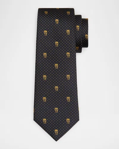 Alexander Mcqueen Men's Skull & Polka Dot Tie In Black